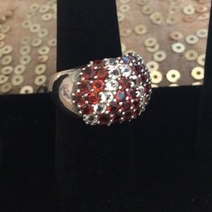 Spessartine Garnet and White Topaz Ring size 8